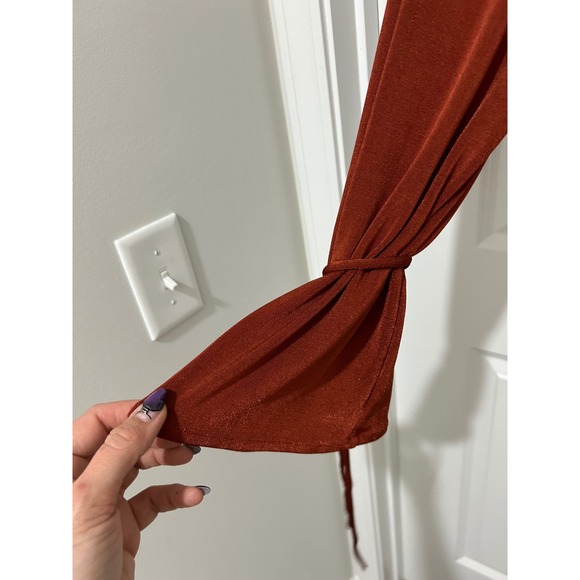 Free People Ruched Long Sleeve Bodysuit Square Neck Rust Orange Size S - Picture 6 of 8